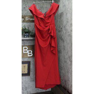 XSCAPE Womens Long Off the Shoulder Scuba Crepe Dress Gown 4793XW Red 16W